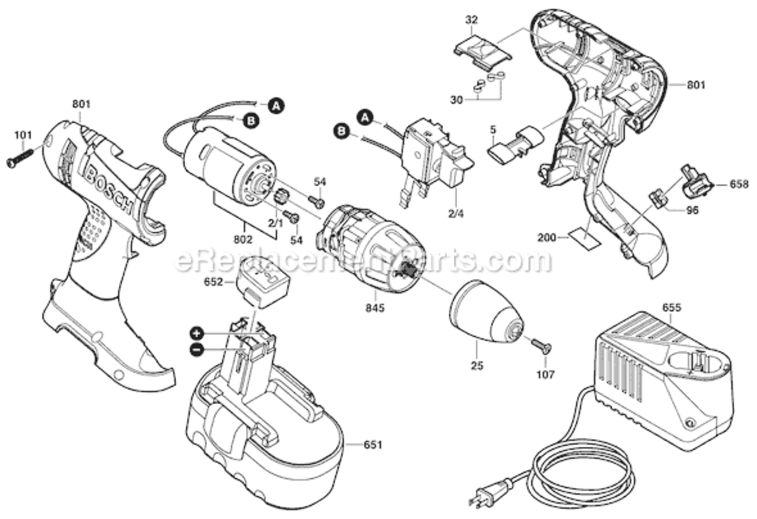 Page A Diagram and Parts List for 32618 0601916370 Bosch Cordless Drill