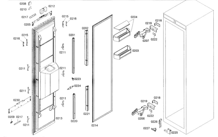Door Assy Diagram and Parts List for B24ID80NLP 01 Bosch Freezer