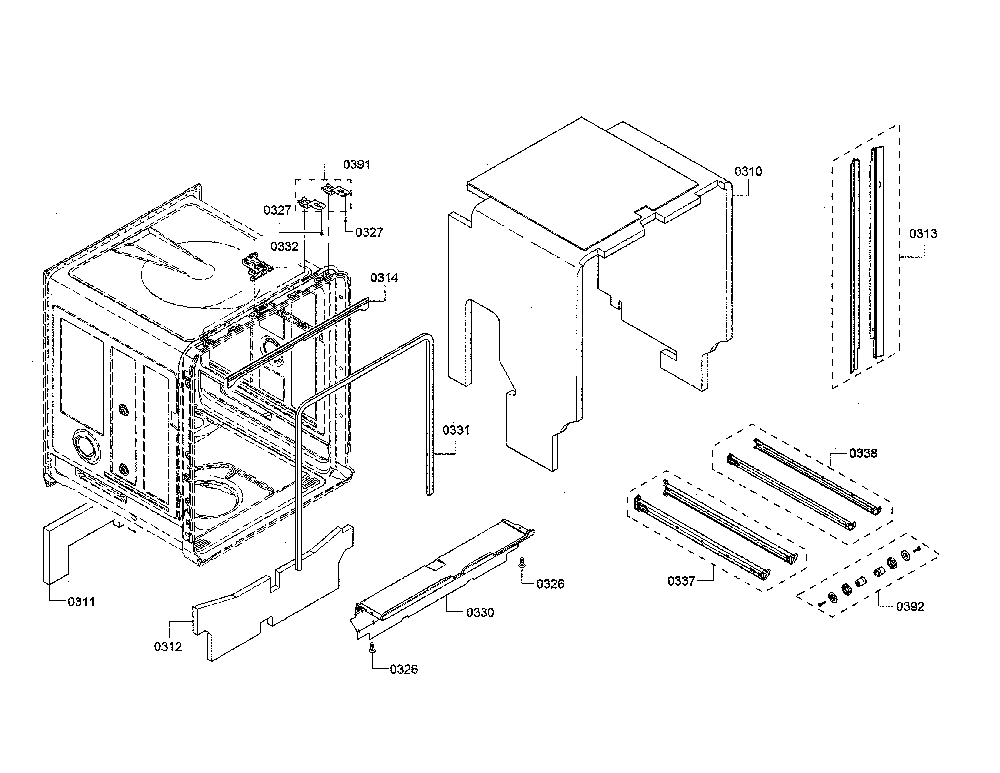 Tub/trim Diagram and Parts List for SHV863WD3N 01 Bosch Dishwasher