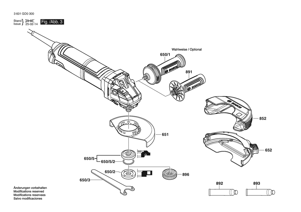 Section 3 Diagram and Parts List for GWS17-125S 3601GD03P0 Bosch Angle Grinder