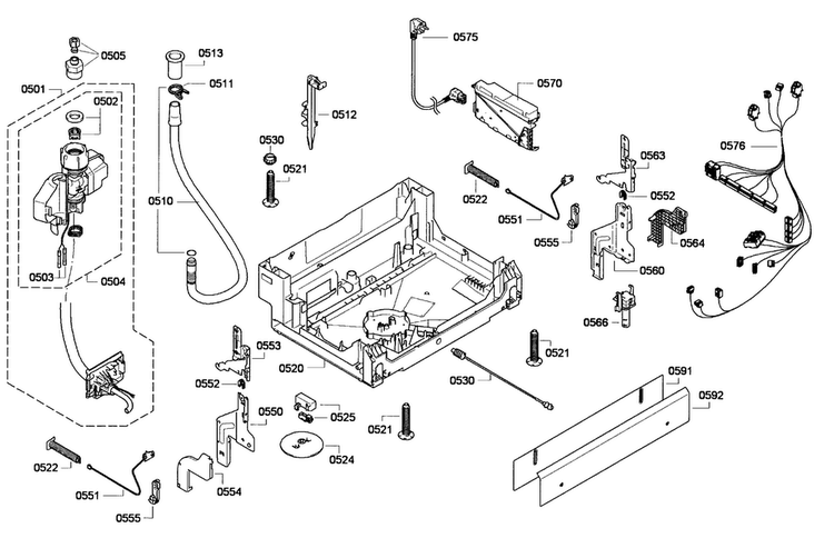 Base Assy Diagram and Parts List for SHX68E05UC 01 Bosch Dishwasher