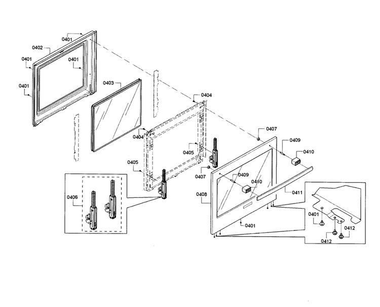 Door Diagram and Parts List for HBN5451UC 01 Bosch Wall Oven