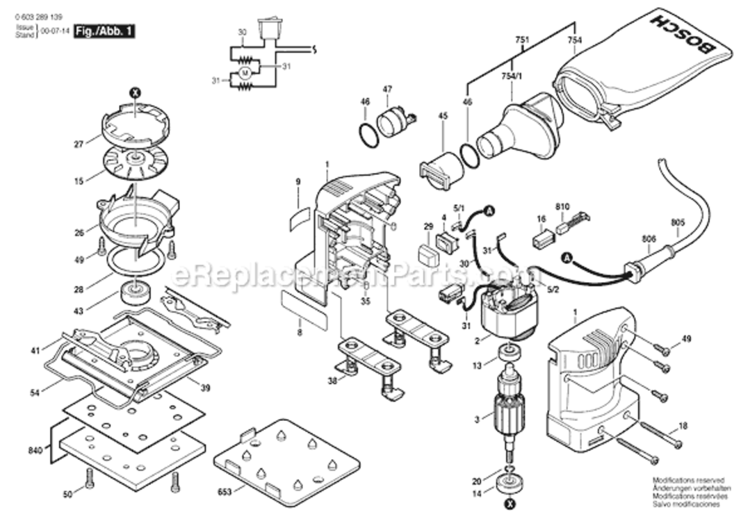 Page A Diagram and Parts List for 3289D 0603289139 Bosch Orbital or Palm Sander