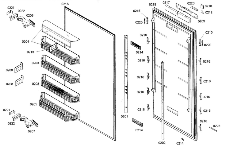 Door Assy Diagram and Parts List for T30IR70NSP-03  Thermador Refrigerator
