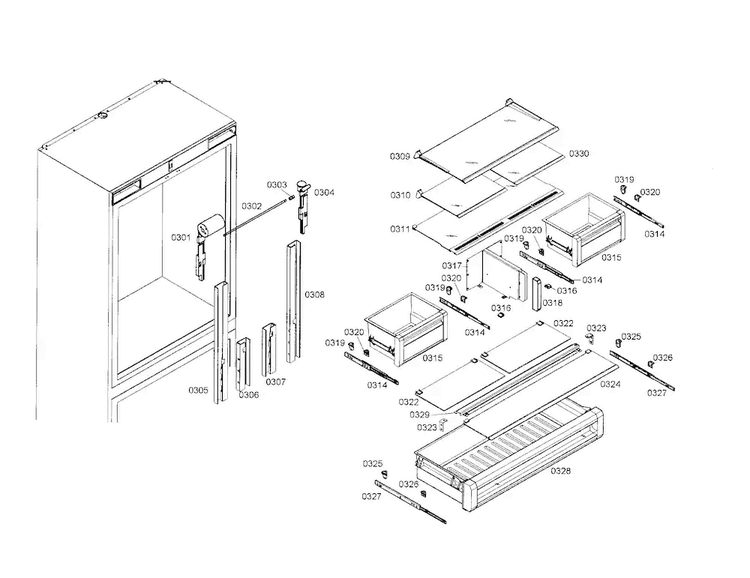 Shelves/drawers Diagram and Parts List for T36IB70NSP 04 Thermador Refrigerator