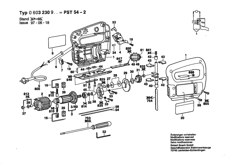 Section 1 Diagram and Parts List for 0603230940  Bosch Jig Saw