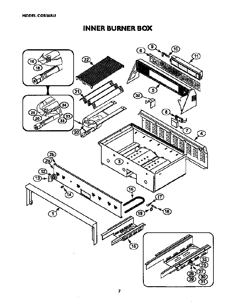 Inner Burner Box Diagram and Parts List for CGB36RU  Thermador Grill
