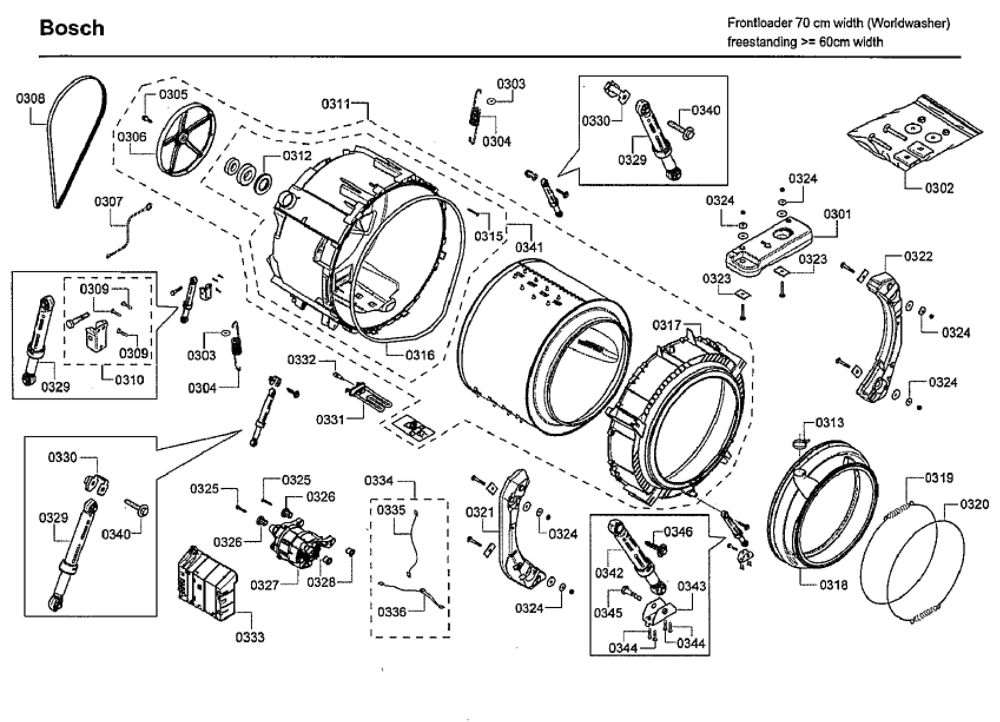 Drum Diagram and Parts List for WFVC544CUC 26 Bosch Washer
