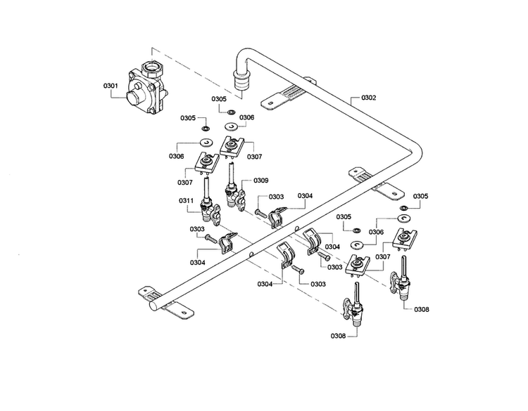 Valve Assy Diagram and Parts List for NGM5055UC 01 Bosch Cooktop