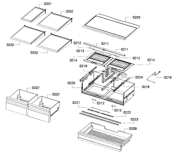 Ref Shelfs Diagram and Parts List for B26FT70SNS 01 Bosch Refrigerator