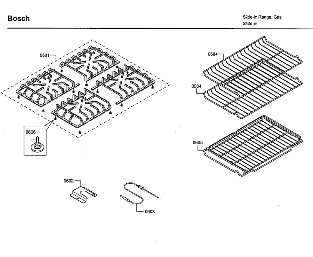 Grate/Shelfs Diagram and Parts List for HDI7282U 06 Bosch Range