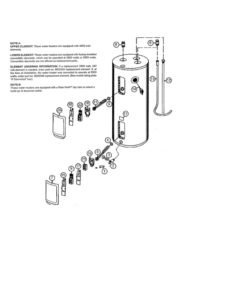 Water Heater Diagram and Parts List for 153326566  Kenmore Water Heater