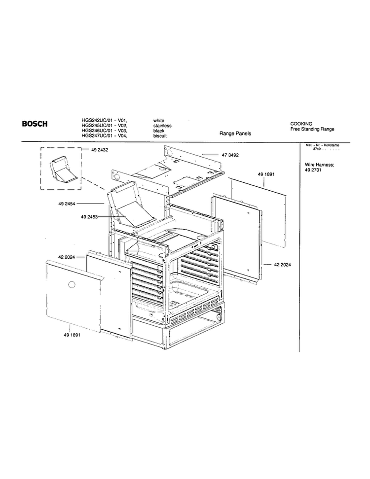Range Panels Diagram and Parts List for HGS242UC 01 Bosch Range