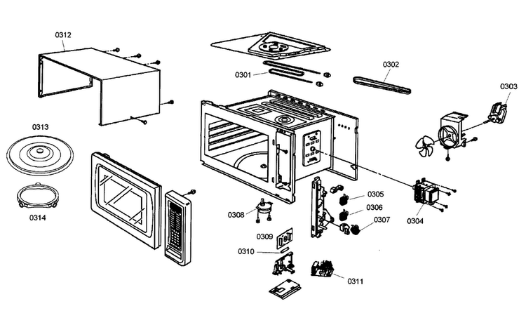 Micro Cabinet Diagram and Parts List for POM301 02 Thermador Microwave