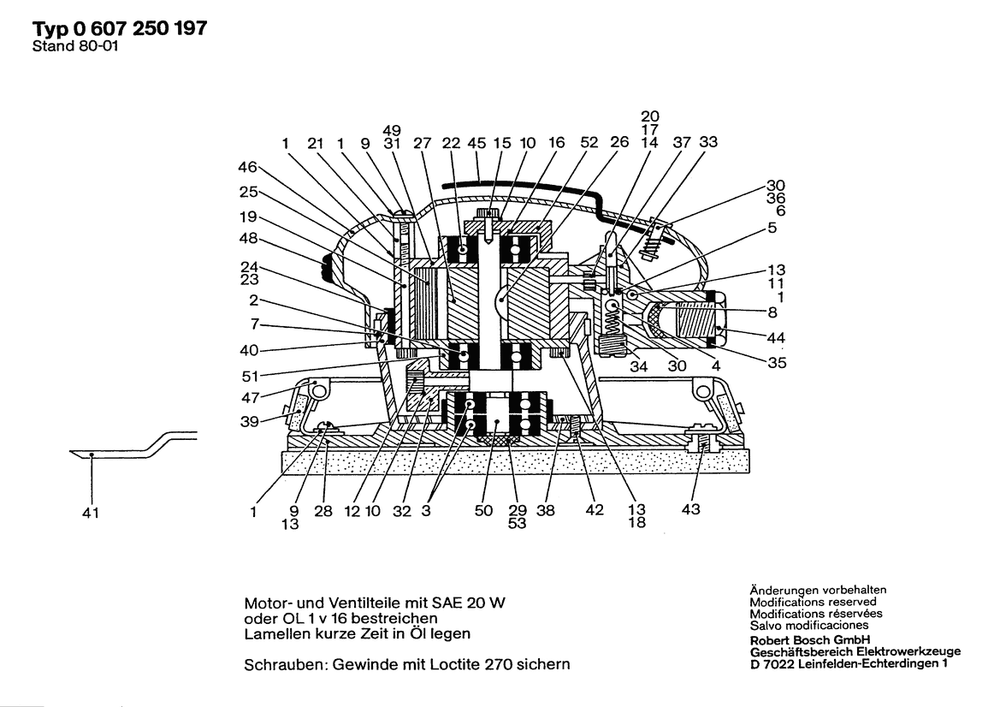 Section 1 Diagram and Parts List for 0607250197  Bosch Orbital or Palm Sander