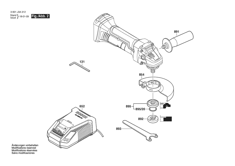 Section 2 Diagram and Parts List for GWS18-50V-LI 3601J3A312 Bosch Angle Grinder