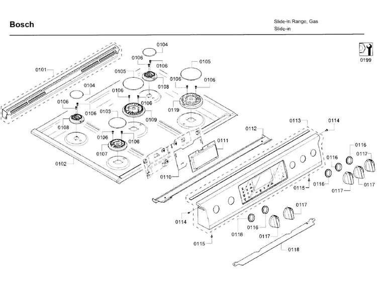 Cooktop Diagram and Parts List for HGI8054UC 06 Bosch Range
