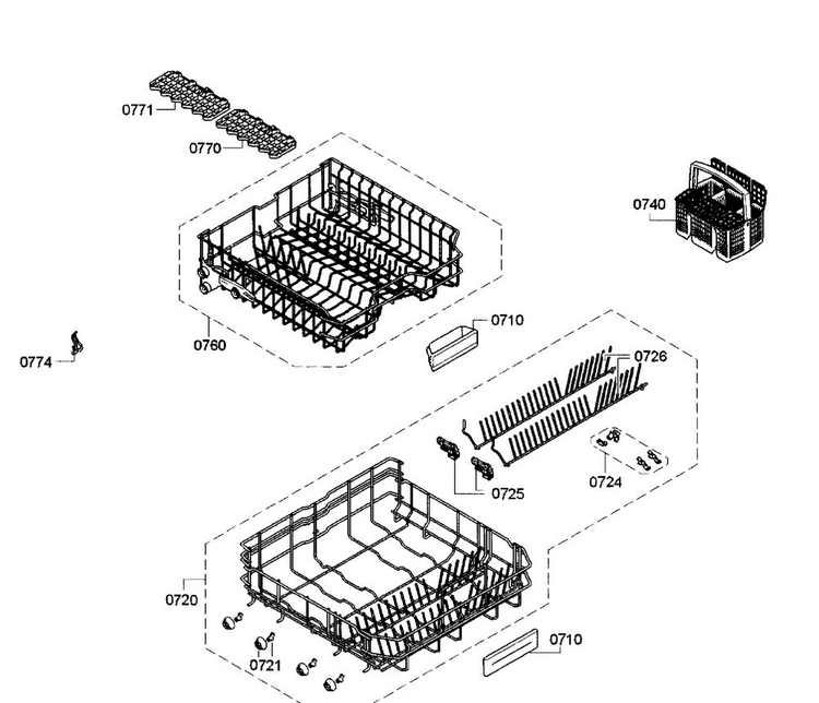 Baskets Diagram and Parts List for SGE53U52UC 98 Bosch Dishwasher