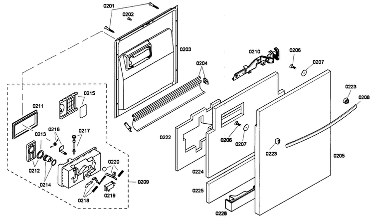 Door Assy Diagram and Parts List for SHX68P05UC 53 Bosch Dishwasher