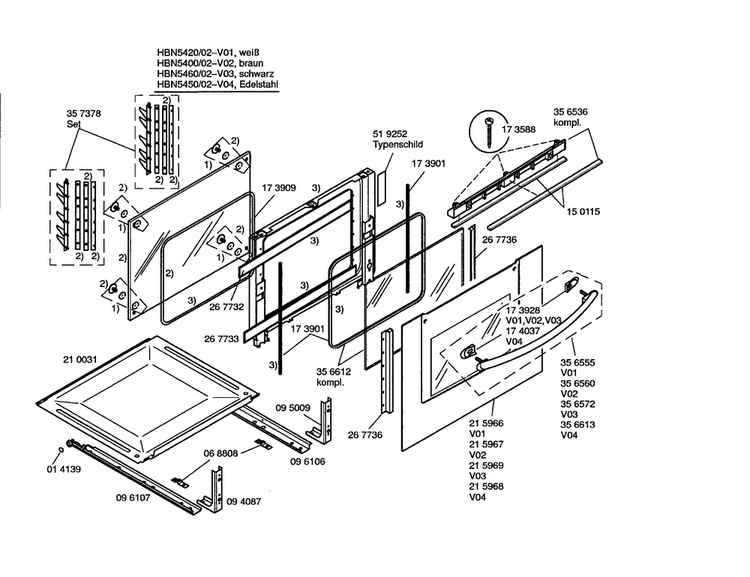 Door Diagram and Parts List for HBN5420 02 Bosch Wall Oven