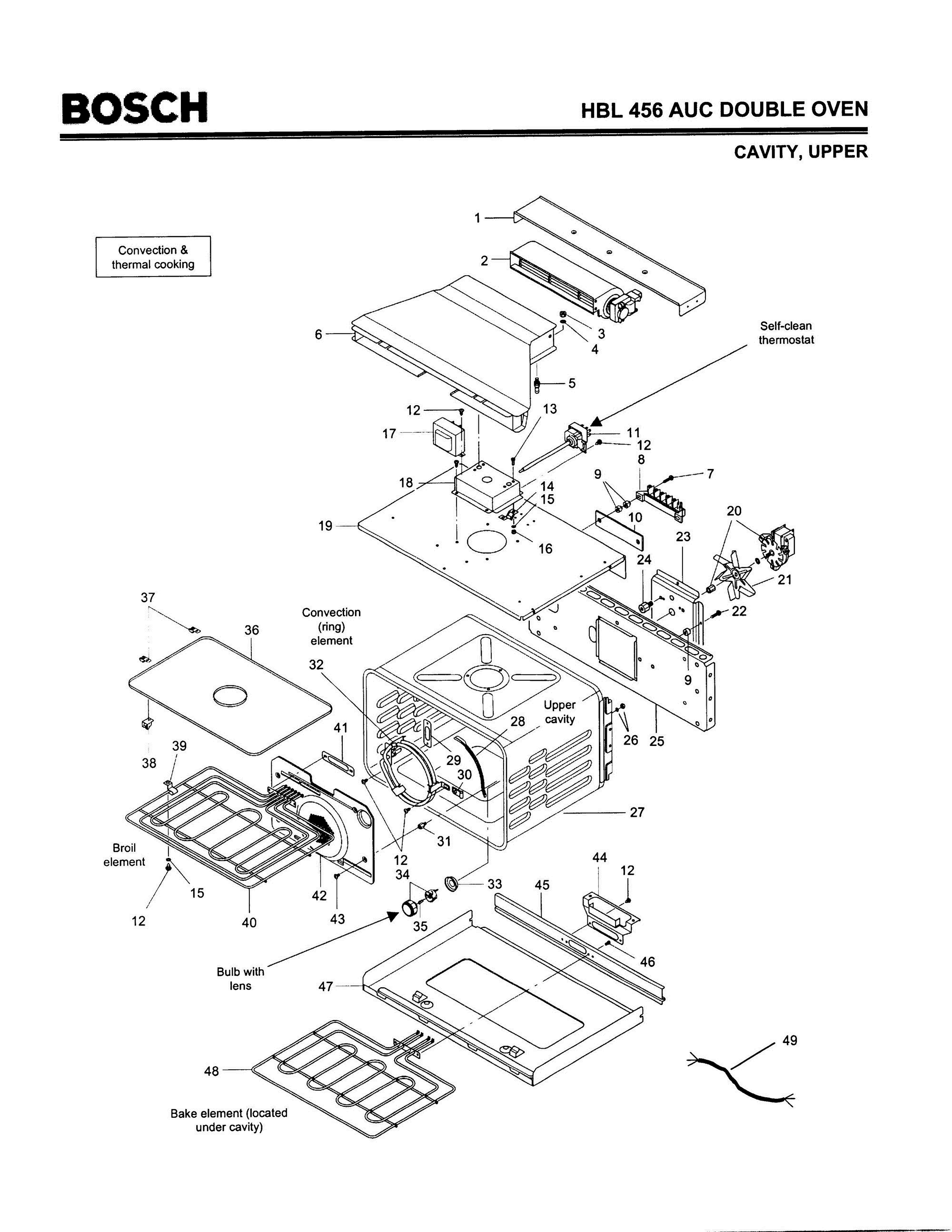 03 - CAVITY, UPPER Diagram and Parts List for HBL456AUC(FD8202-)  Bosch Wall Oven