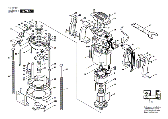 Bosch 1870type1 (F012x87000) Diagram and Parts List for 1870 (TYPE 1)(F012X87000) Bosch Router