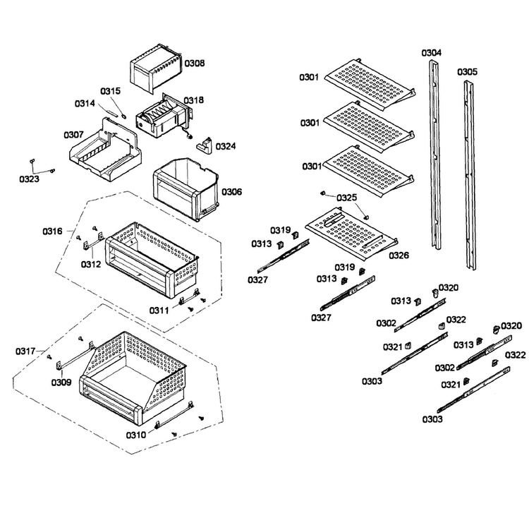 Shelfs Diagram and Parts List for T24IF70NSP 03 Thermador Freezer
