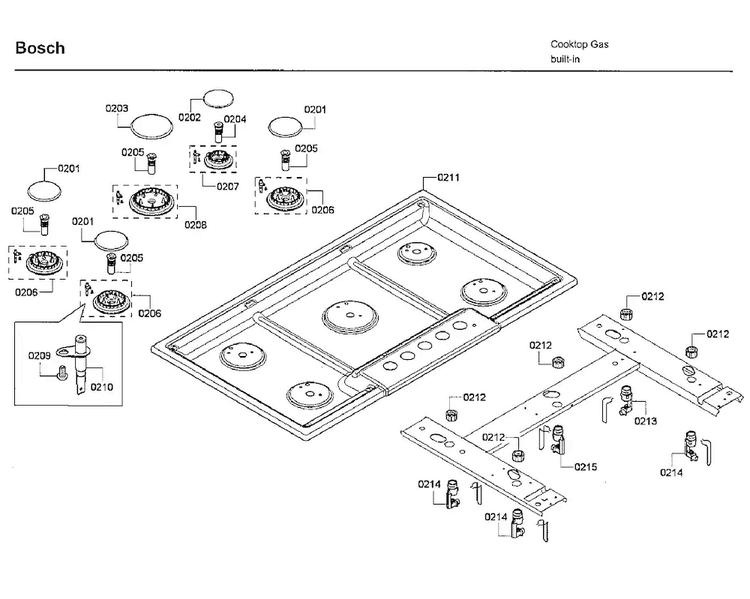 Burner Asy Diagram and Parts List for NGM8654UC 03 Bosch Cooktop