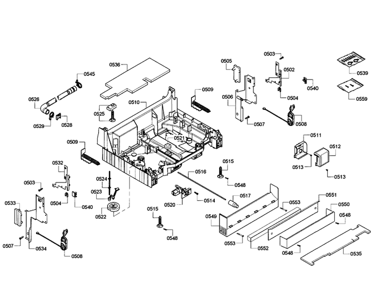 Base Assy Diagram and Parts List for SHE55M15UC 61 Bosch Dishwasher