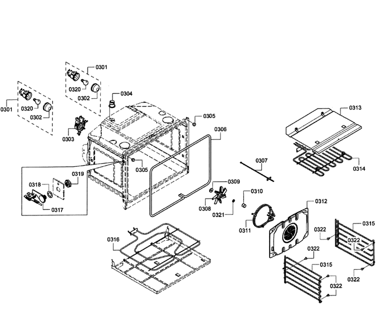 Oven Upper Diagram and Parts List for HBL5660UC 09 Bosch Wall Oven