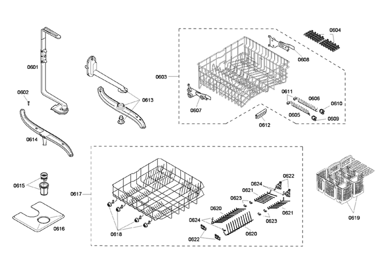 Rack Assy Diagram and Parts List for SHE45M05UC 52 Bosch Dishwasher