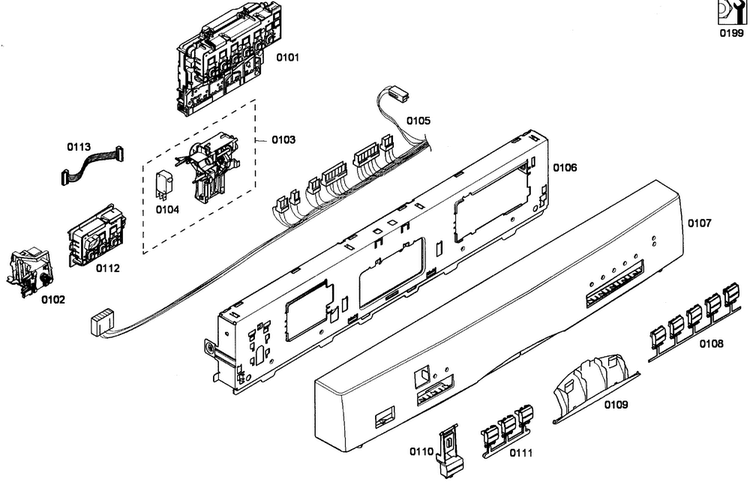 Control Panel Diagram and Parts List for SHE55M12UC 59 Bosch Dishwasher