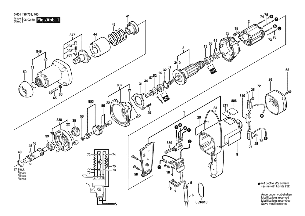 Section 1 Diagram and Parts List for 14367 0601436739 Bosch Wrench