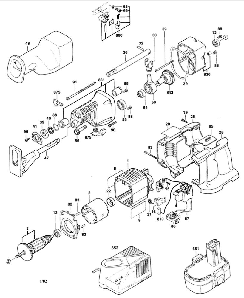 Housing Diagram and Parts List for 0601644739  Bosch Reciprocating Saw