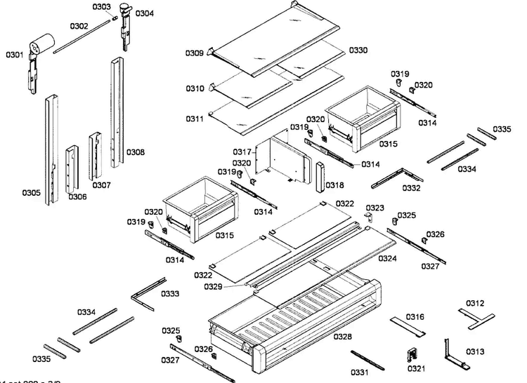 Refrig Shelfs Diagram and Parts List for T36BT71FSE  Thermador Refrigerator