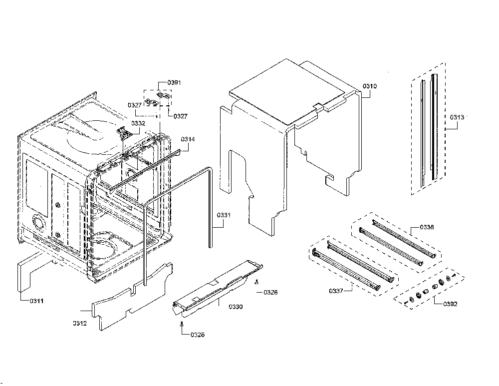 Tub Diagram and Parts List for SHX863WD5N 01 Bosch Dishwasher