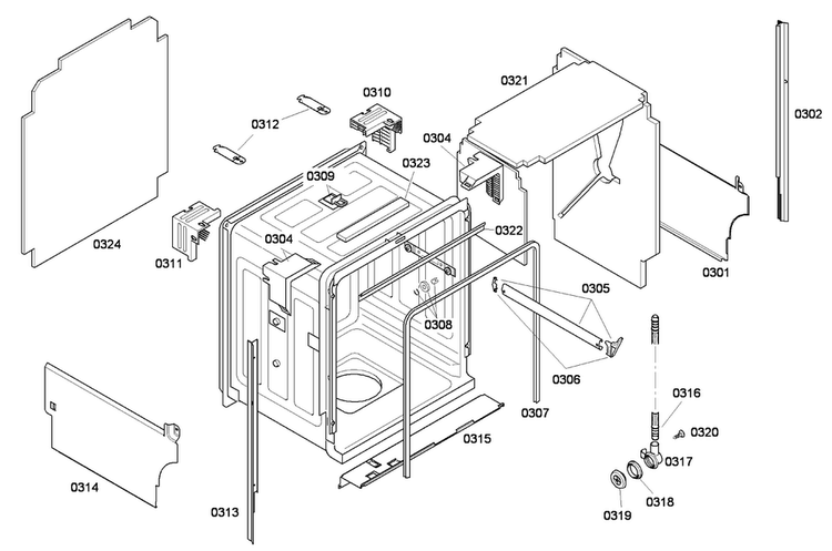 Cabinet Assy Diagram and Parts List for SHE45C02UC 50 Bosch Dishwasher