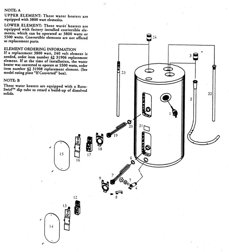 Water Heater Diagram and Parts List for 153329261  Kenmore Water Heater