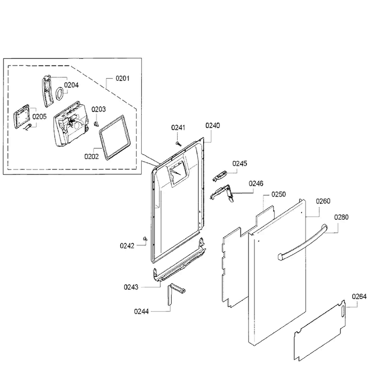 Door Diagram and Parts List for SPX5ES55UC 28 Bosch Dishwasher