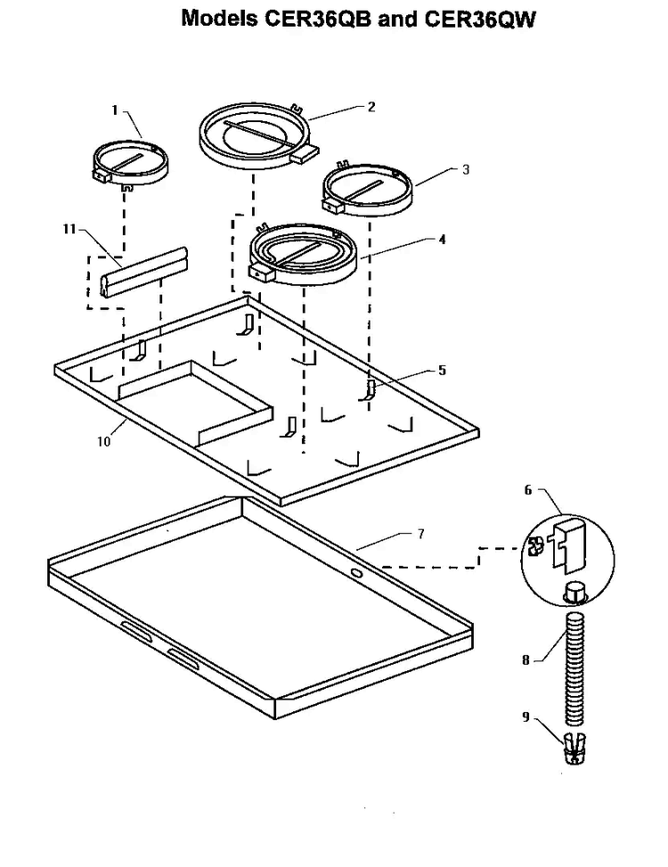 Models Cer36qb And Cer36qw Diagram and Parts List for CEH365Q  Thermador Cooktop