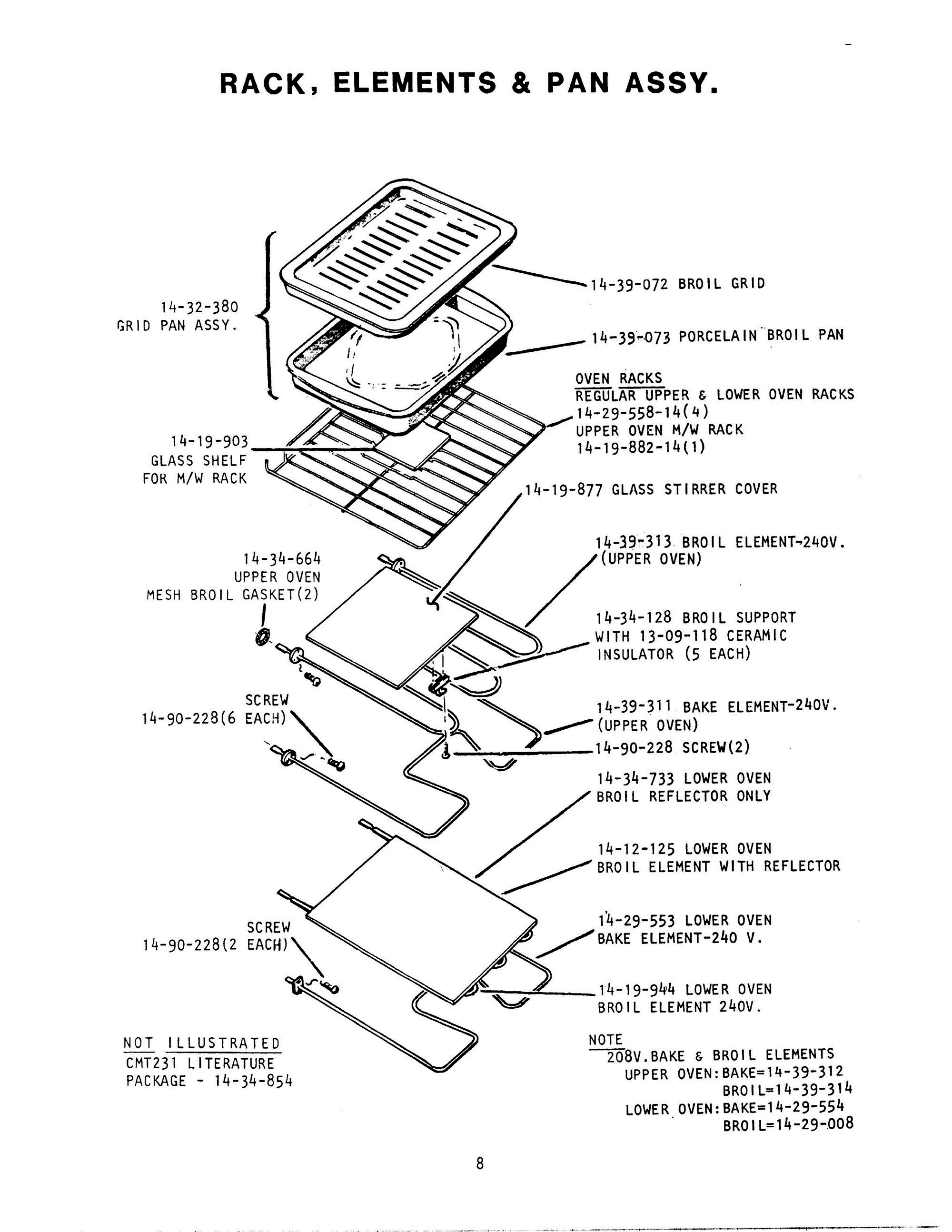 09 - RACK, ELEMENTS & PAN ASSY Diagram and Parts List for CMT-231  Bosch Range