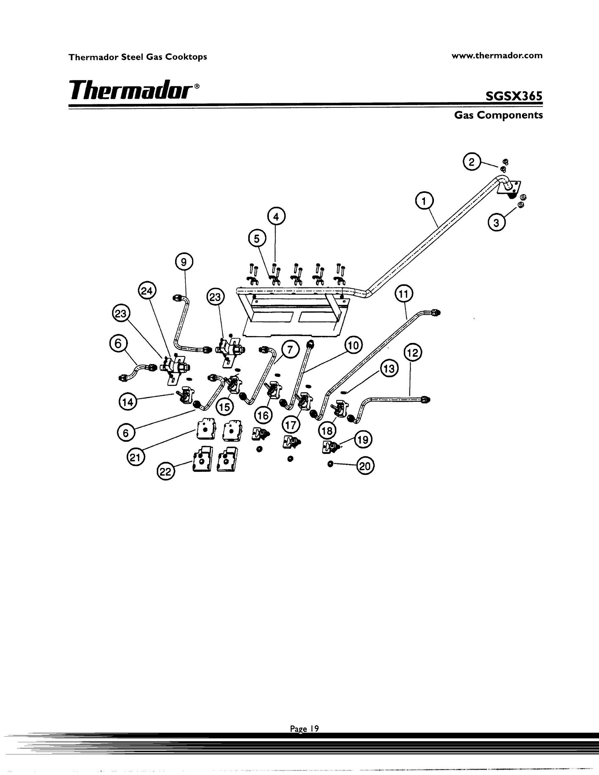 18 - GAS COMPONENTS Diagram and Parts List for SGSX365ZB  Bosch Range