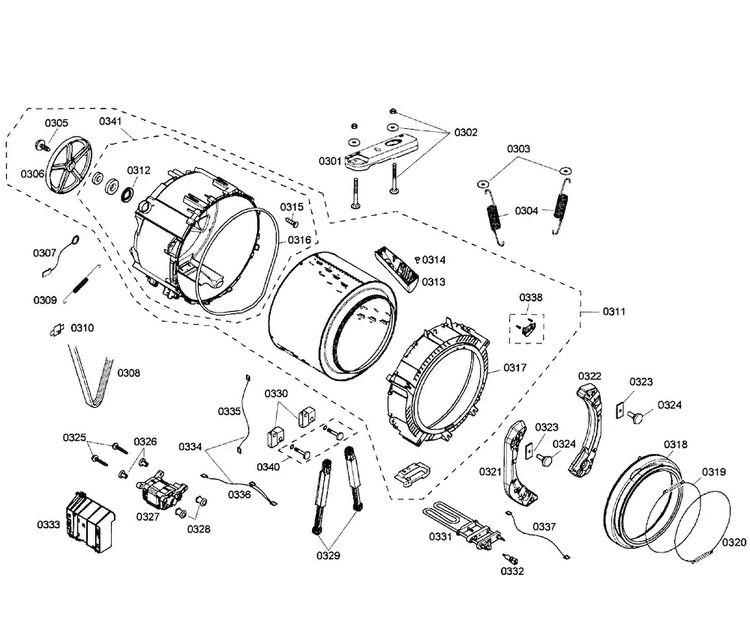 Drum Assy Diagram and Parts List for WFMC5301UC 10 Bosch Washer