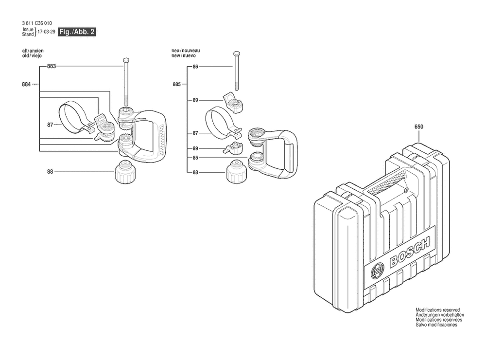 Section 2 Diagram and Parts List for GSH11VC 3611C36010 Bosch Demolition Hammer