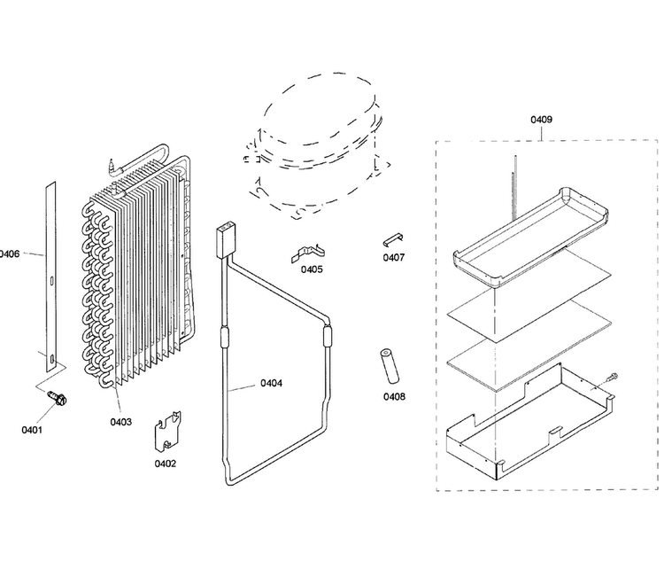 Evaporator Diagram and Parts List for KBUDT4255E 04 Thermador Refrigerator
