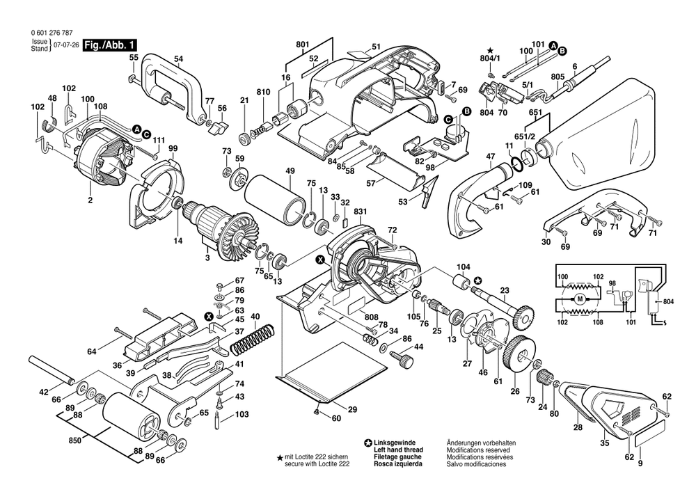 Section 1 Diagram and Parts List for 0601276787  Bosch Belt or Drum Sander