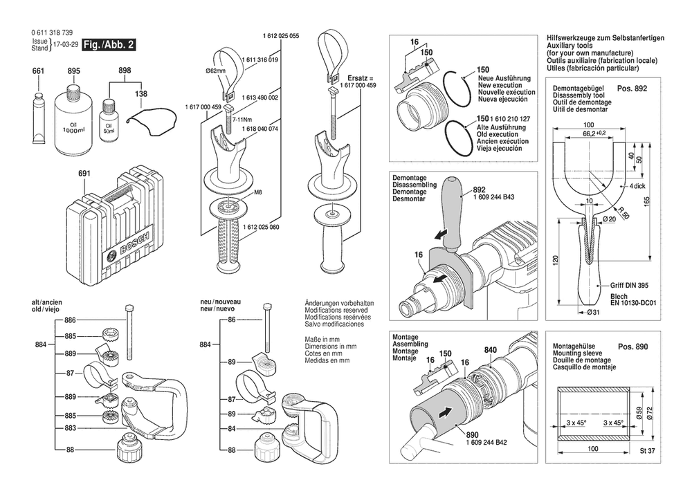 Section 2 Diagram and Parts List for GSH5E 0611318739 Bosch Demolition Hammer