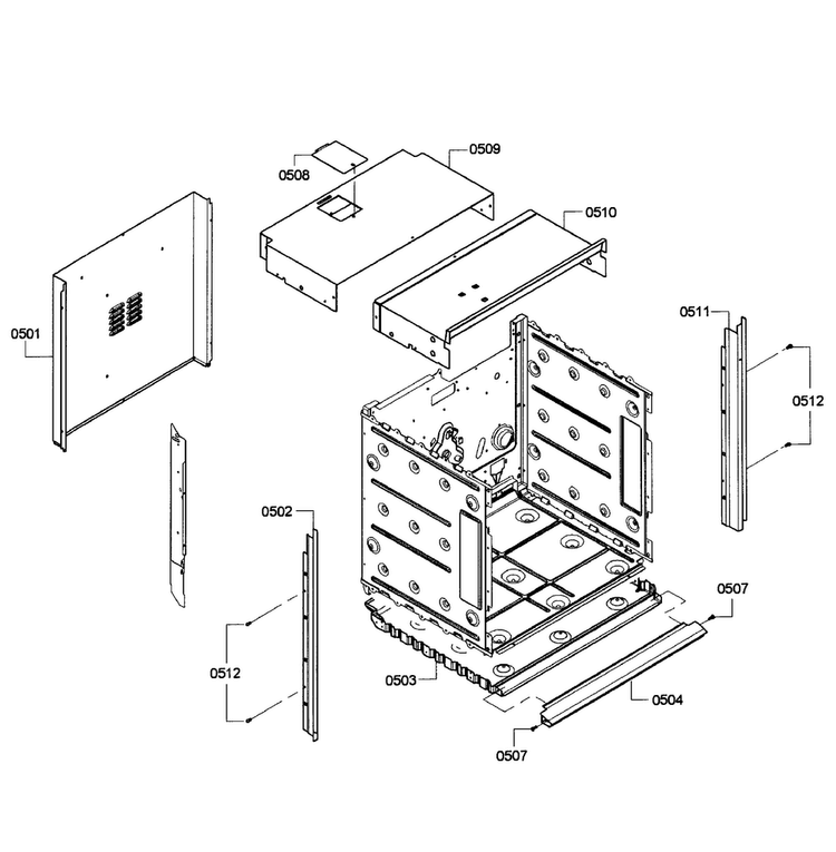 Cabinet Diagram and Parts List for HBN3450UC 07 Bosch Wall Oven