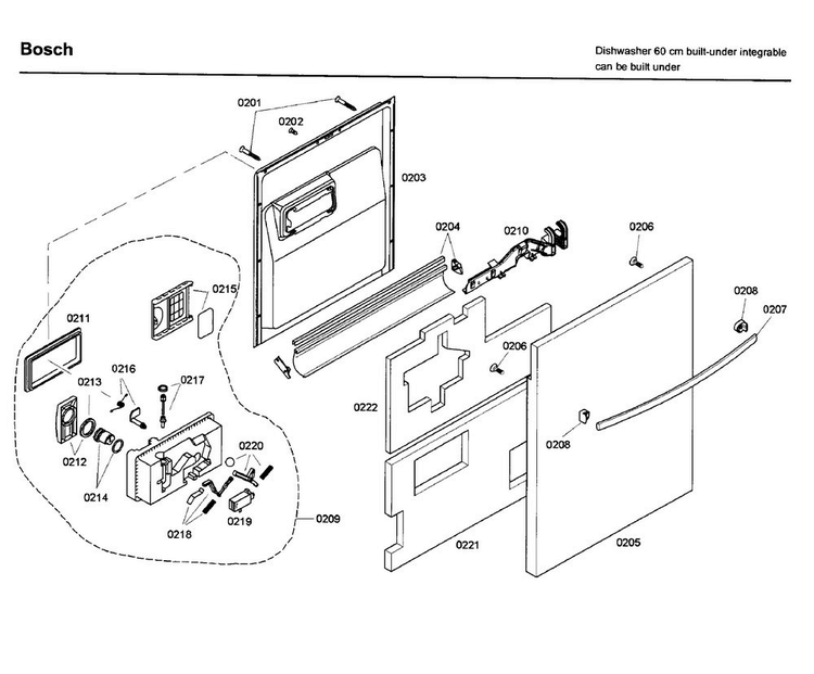 Door Diagram and Parts List for SHX46A05UC 26 Bosch Dishwasher