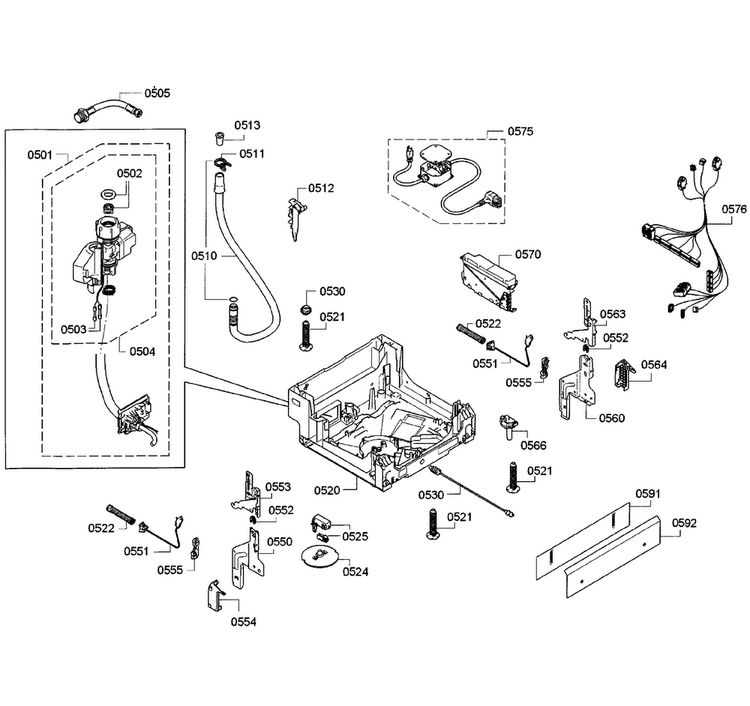 Base Assy Diagram and Parts List for SPX5ES55UC 07 Bosch Dishwasher
